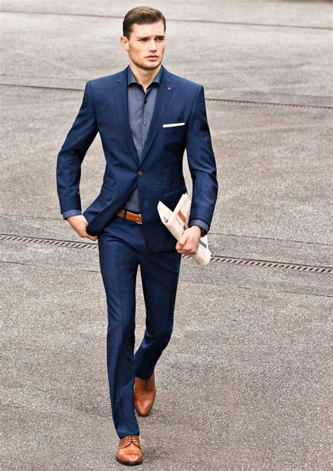 navy suit with brown shoes.